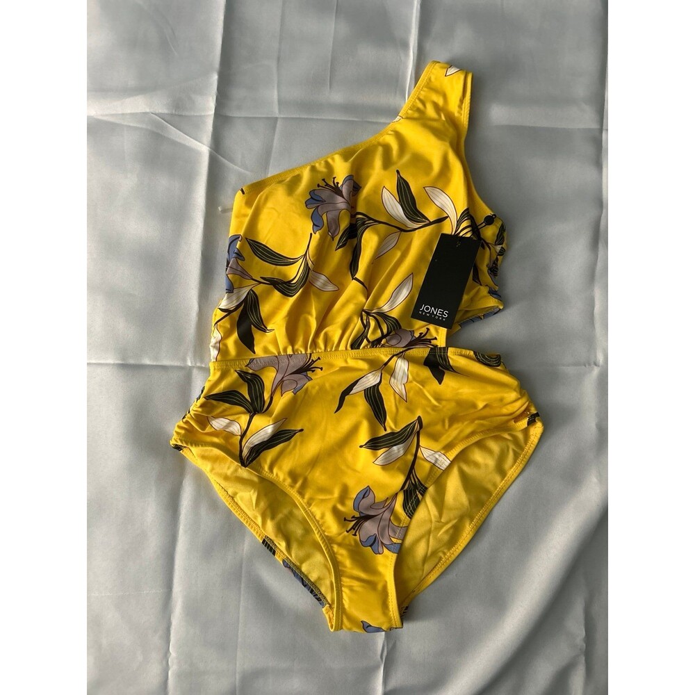 Jones New York Yellow Floral Single Shoulder Cutout One Piece Medium NWT